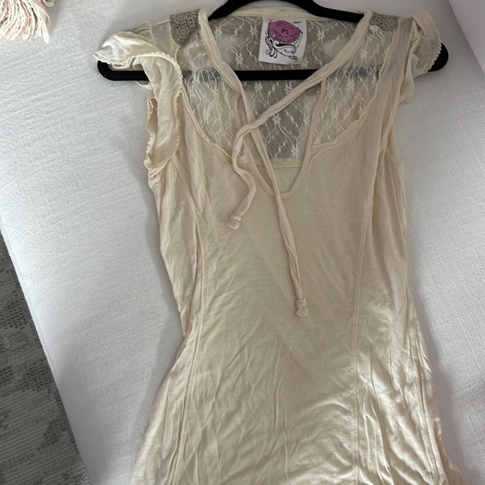 Free people cream lace back tie front top